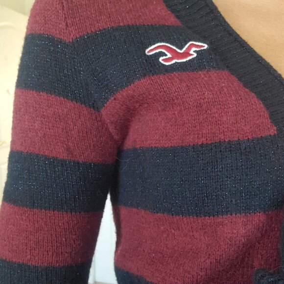 feminine burgundy and navy sparkly wool open cardigan - Picture 3 of 4